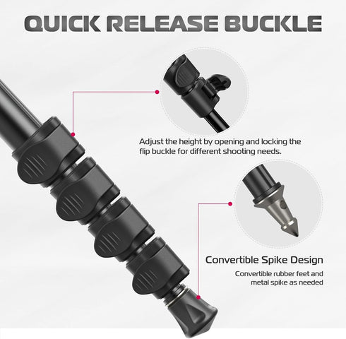 ULANZI TB12 Camera Monopod, 61" Aluminum Photography Monopod with 5-Section Height, Lightweight & Portable Camera Accessories, for Cameras Canon, ...