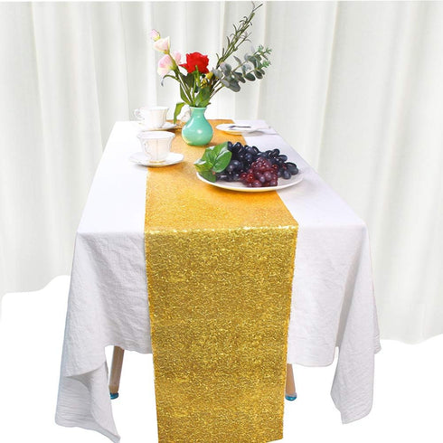 JYFLZQ Gold Sequin Table Runner 12"x108" Glitter Sequin Fabric Table Linens - Sparkly Runners for Wedding & Birthday Party Decor...