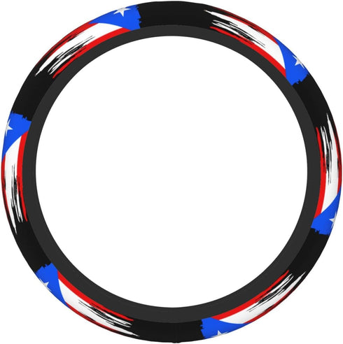 Puerto Rico Flag Steering Wheel Cover for Men Women Anti-Slip Elastic Thickened Steering Wheel Cover Universal Fit 15 Inch...