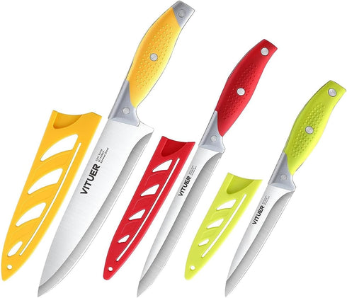 Chef Knife, 3PCS Kitchen Knife, Multicolor Stainless Steel Sharp Chef Knife Set, 8 Inch Chef's Knife, 4.5 Inch Utility Knife, 4 Inch Paring Knife ...
