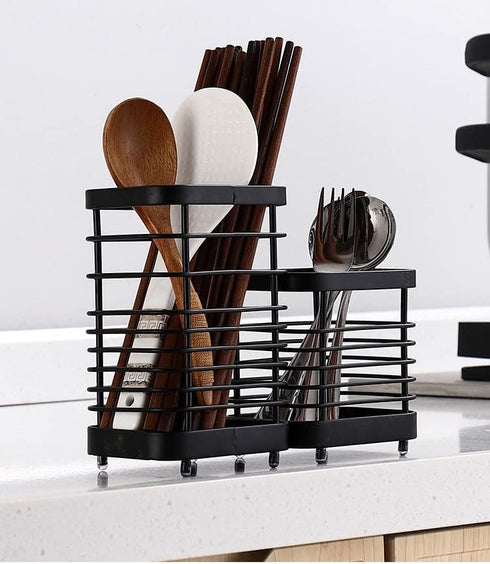 Cutlery Drainer, Stainless Steel Utensil Holder Sink Caddy, Rust Proof Sink Tidy Kitchen Sink Organiser, Cutlery Holder for Kitchen Counter (Black...