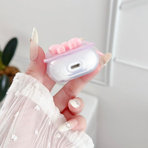 Cute AirPods 2/1 Generation Clear Case, Girly 3D Bow Design Soft TPU Protective Shockproof Kawaii Apple iPod 2nd/1st Generation Cover with Cleaner...
