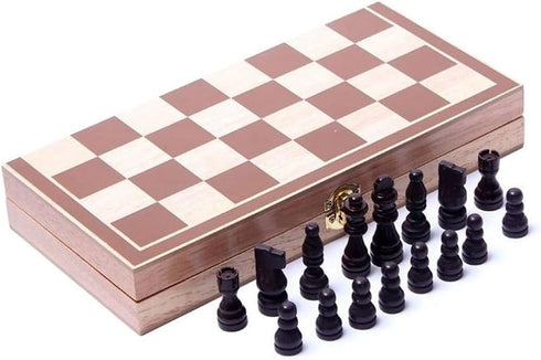 15" Classic Vintage Standard Folding Wooden Chess Set, Foldable Games Board Crafted Carved...