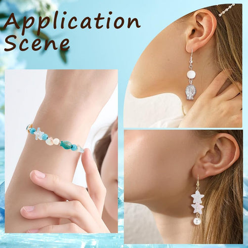 SUNNYCLUE 1 Box 150Pcs Starfish Beads Fish Glass Beads Sea Shell Beads Bulk Blue Pink Green Summer Ocean Animal Charms Beads Double Sided Loose Sp...