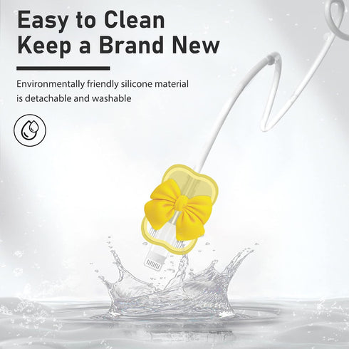 Kawaii Phone Cable Protector for iPhone 18W/20W USB-C Charger with 3D Bow Tie Wave Design,Clear Soft Phone Charging Protective Case Data Line Cove...