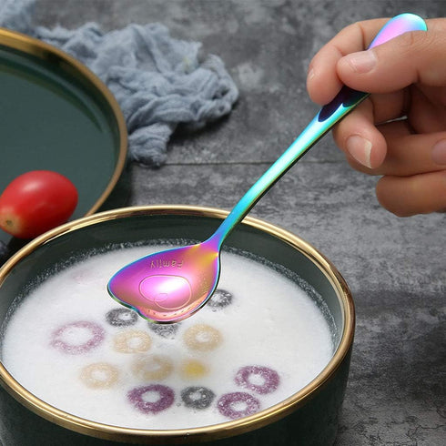 7 PCS Stainless Steel Spoon, Heart Shaped Spoons, Coffee spoon?Dessert Spoon, Ice Cream Spoons, tea spoons?Love spoon, Cute holiday gift (Multicol...