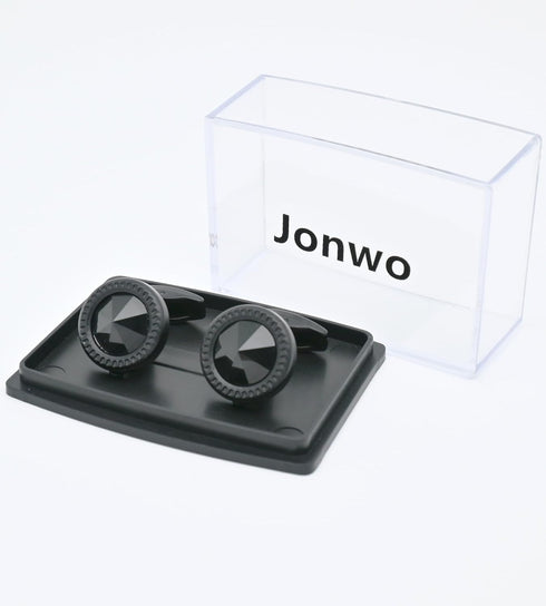 Black Polyhedral Crystal Cufflinks for Men In Gift Case Classic Black Tone Men's Cufflinks Set with Gemstone for Wedding Party Anniversary Busines...
