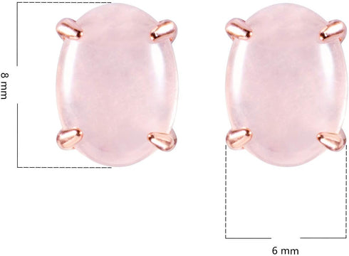 Rose Quartz Stud Earrings in Sterling Silver and 14K Rose Gold Plated...