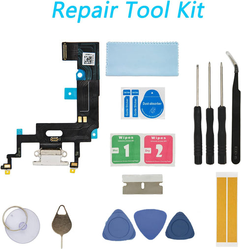 Replacement Charging Port USB Dock Connector Assembly Flex Cable with Tool Kit LCD Adhesive Tape for iPhone XR 6.1 Inch White...