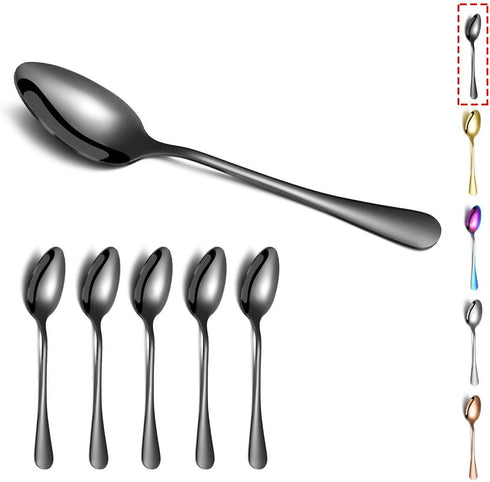 Kyraton 6-Piece 8" Stainless Steel Table Spoon Set, Titanium Black Plating, Gold Soup & Dessert Spoons, Dishwasher Safe...