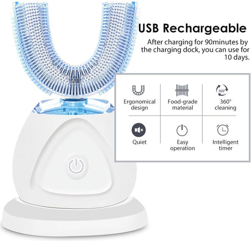 360 Ultrasonic Toothbrush, Automatic Toothbrush Auto Sonic Toothbrush, Teeth whitening Brush with Timer & Wireless Charging 360° Ultrasonic Electr...