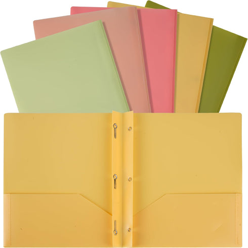Mr. Pen- Plastic Folders with Pockets and Prong, 5 Pack, Assorted Colors, Pocket Folders, Folders with Prongs, File Folders with Fasteners, 2 Pock...