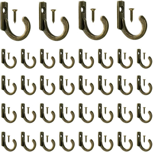58 Pieces Wall Mounted Hook, Steel Small Coat Hooks, Bronze Single Hanger for Jewelry, Key, Hat, Kitchen Towel Little Hook with Black Screws for F...