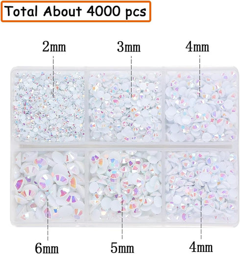 4000pcs Resin AB Flatback Rhinestones for Nails Art Crafts Glitter 2/3/4/5/6mm Round Jelly Rhinestones in A Box with Pickup Pen,Gems Crystals for ...