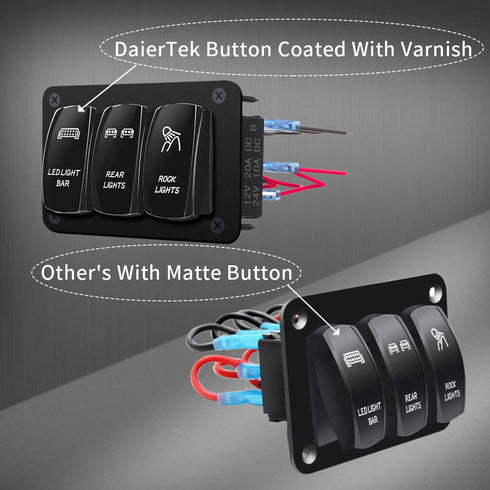 DaierTek LED Light Bar Switch Panel, 3 Gang Rocker Switch Panel, 12V Toggle Switch Panel for Truck Car RZR Jeep RV Automotive Marine Boat Blue 12 ...