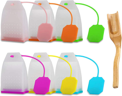 6 Pack Silicone Tea Infuser, Reusable Tea Bags Tea Strainer Filter Tea Steeper Tea Diffuser Tea Holder for Loose Leaf Tea with Spoon...