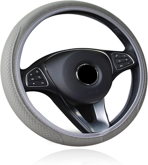 Car Steering Wheel Cover Protector Microfiber Leather, Elastic, Breathable Anti-Slip Odorless, 15 Inches Universal (Gray)...