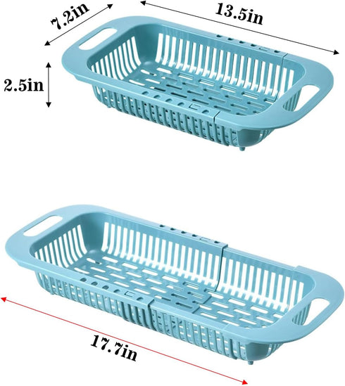 MineSign Extendable Over the Sink Colander Fruits and Vegetables Drain Basket Adjustable Food Strainer Sink Washing Basket for Kitchen (Blue)...
