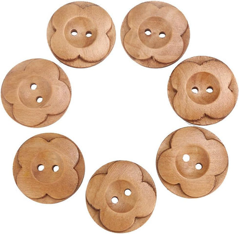 ULTNICE 50pcs Sewing Buttons Round Flower 2 Holes Wooden Buttons 30mm Random Color...