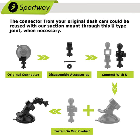 S10 Suction Cup Dash Cam Mount Holder with 6+pcs Joints for Rove APEMAN CHORTAU Roav Nexar iiwey YI Z-Edge Old Shark KDLINKS Falcon Zero... Most C...