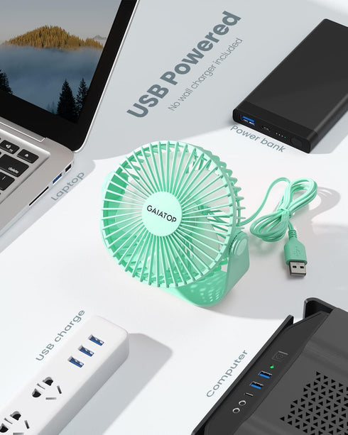 Gaiatop USB Desk Fan, 3 Speeds Portable Small Fan with Strong Airflow, 5.5 Inch Quiet Table Fan, 90° Rotate Personal Cooling Fan For Bedroom Home ...