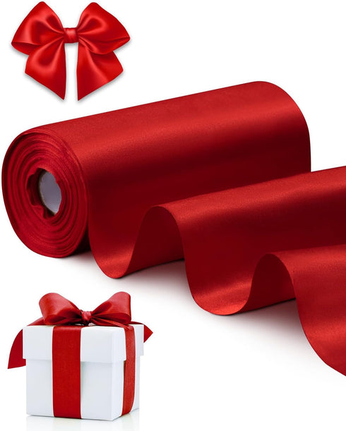FAKILO Red Satin Ribbon 6 Inch x 22 yd Wide Thick Ribbon for a Grand Opening Business Ribbon Cuttings Ceremony Bow Wedding Chairs Party Christmas ...