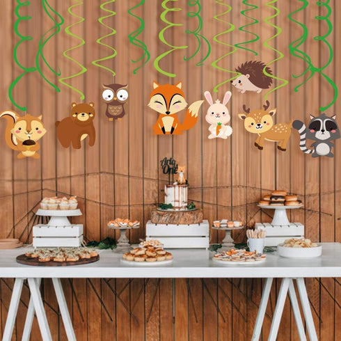 30Ct Woodland Animals Hanging Swirl Decorations, Forest Friends Birthday Party Supplies for Boy Girl Kids, Woodland Creatures Baby Shower Theme De...