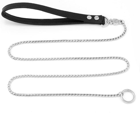 CaptainSteeL Stainless Steel Dog Leash, 3ft, 4ft, Integrated Dog Collar and Leash, 5mm 1m/1.2m Metal Dog Leash for Small and Large Pets, with Leat...