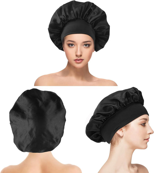 3PCS Adjustable Silk Bonnet for Sleeping Women, Satin Bonnet Hair Bonnet, Slouchy Hat Satin Sleep Cap with Elastic Wide Band, Sleep Bonnet Adjusta...