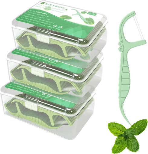Holy Rose Dental Floss Picks Portable Case 3 Box,50 Count/Box with Twin-Line Flosser 150 Count,Mint Flavor,Dual Action Clean Oral System,is Perfec...