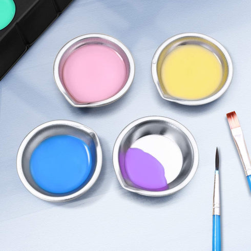 DOITOOL 12 PCS Stainless Steel Painting Color Palette, with Mouth 2 inch Painting Trays Makeup Palette Watercolors Small Round Mixing Palette Pain...