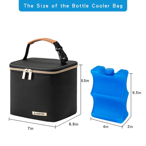 Insulated Bottle Bag with Ice Pack Fits 4 Large Baby Bottles Up to 5 Ounce, Cooler Bag Great for Nursing Mom Daycare-Black...