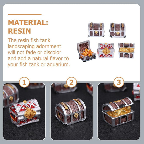 5pcs Pirate Chest Delicate Aquarium Decor Treasure Chest Decor Fish Tank Accessory Microlandscape Treasure Case Aquarium Supply Resin Craft Resin ...