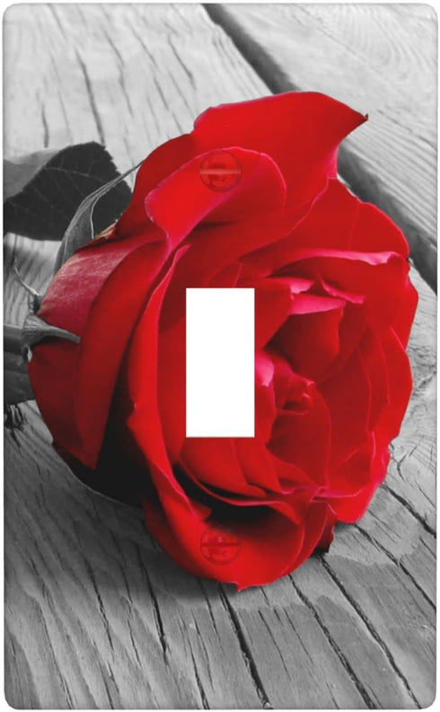 Red Rose Wall Plate 1 Gang Single Toggle Decorative Light Switch Cover Modern Abstract Switch Plate Cover for Bedroom Kitchen Decor Wooden Board G...