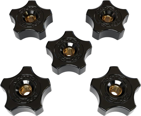 Threaded Phenolic Knobs 5/16-18 Star Knob | Includes (5) Thru Hole knobs with Brass Inserts | Ideal for Woodworking Fixtures & Jigs, T Track Acces...