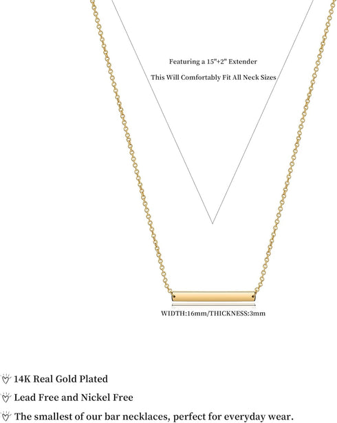 Dainty Gold Bar Necklace 14K Gold Plated Tiny Bar Pendant Necklaces Small Coin Choker Necklace for Women...