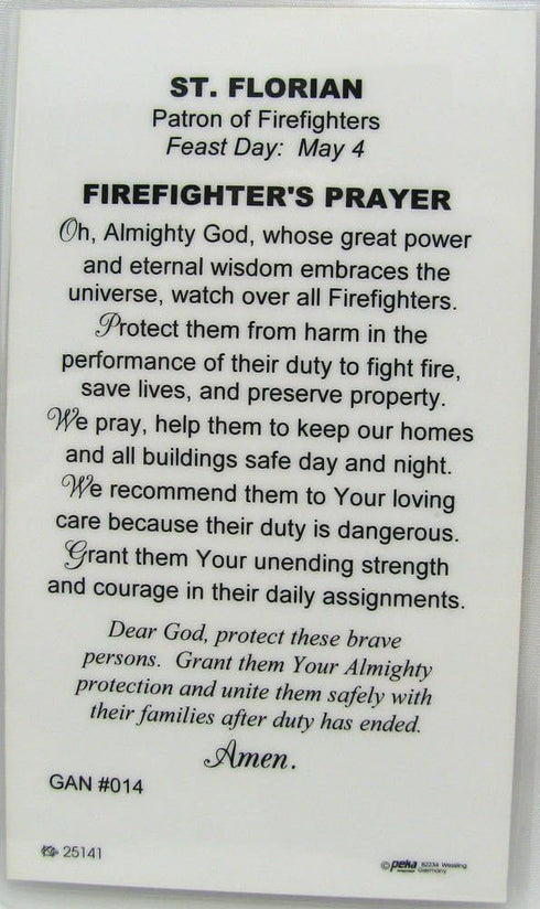 HJ Sherman St Florian Firefighters Service Necklace Badge Shaped with Holy Prayer Card...