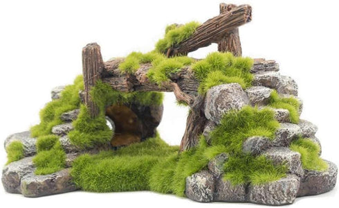 Fish Tank Decoration Moss Rockery Stone Plants Wood Ruins Landscaping Turtle Tank Decoration Fish Shrimp Shelter...