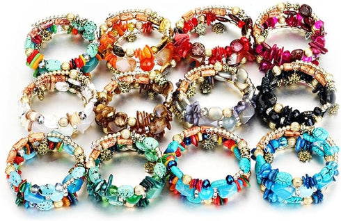 Boho Multilayer Irregular Agate Beads Charm Bracelets Handmade Multi-color Cryston Stone Turquoise Wrap Bracelets for Women Yoga Jewelry...