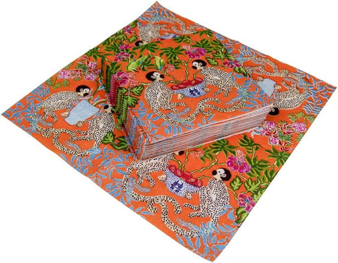 Caspari Monkeys Paper Cocktail Napkins in Orange - Two Packs of 20...