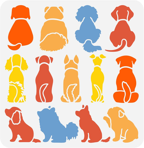 FINGERINSPIRE Dog Stencil 11.8x11.8 inch Puppy Dog Sitting Stencils Template Plastic Dog Pattern Stencil Large Reusable Dog Sitting Stencils for D...