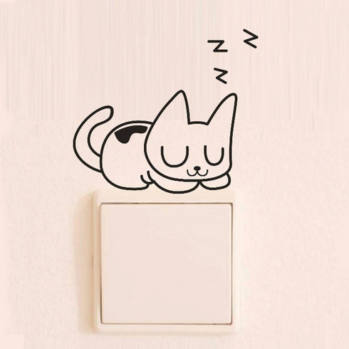 Removable Switch Sticker, 4 Pcs Cute Black Sleeping Cats Cartoon Wall Sticker, Light Switch Decor Decals, Family DIY Decor Art Car Stickers Home D...