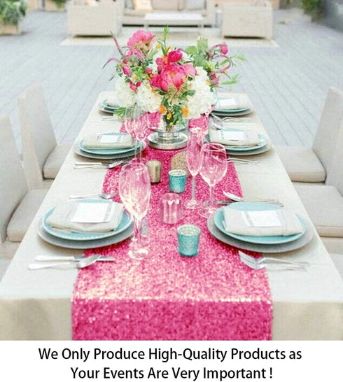 ShinyBeauty Fuchsia Sequin Table Runner - 14x108 Inch Hot Pink Bridal Shower Decor, Sparkling Party Supplies...