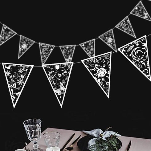 Cheerland 4 Pcs White Floral Lace Pennant Banner Triangle Bunting Garland Wedding Decoration Bridal Shower Decorations Anniversary Baby Baptisim D...