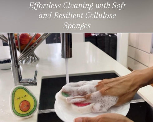 Cellulose Sponges - Pack of 4 Sponges with Fun Shapes and Motivational Words, Perfect for Cleaning - Sturdy and Natural Household Cleaning Sponges...