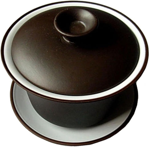 Gaiwan Teacup Kungfu Tea bowl Zisha Red Clay black 4oz/130ml Cup Sancai Saucers (Black white)...