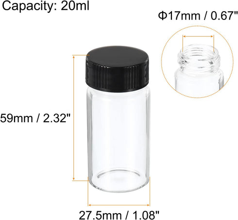 PATIKIL 20mL Reagent Media Bottle, 10 Pack Round Glass Storage Bottles Plastic Screw Cap for Lab Home, Clear...