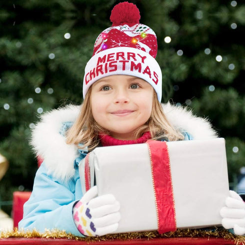 OurWarm LED Christmas Hat Light Up Holiday Hat Cute Reindeer Snowflakes Red Knitted Hat Christmas Beanie with 6 Colorful Lights for Kids Adults Fa...