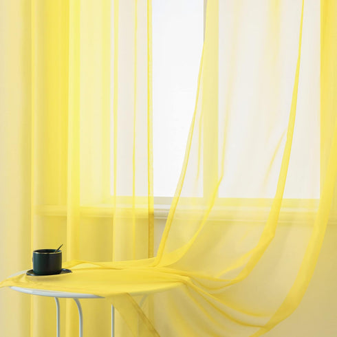DUALIFE Yellow Curtains 72 Inches Length for Bedroom Set of 2 Panels Grommet Window Semi Voile Light Filtering Sheer Curtains for Living Room 52x7...