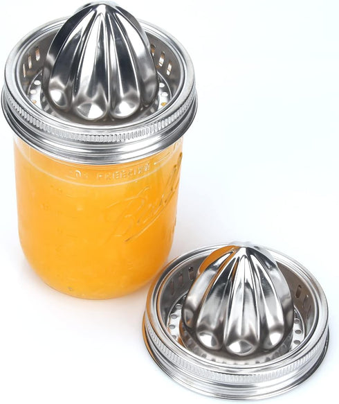 Mason Jar Stainless Steel Juicer Lid (2 Pieces), Citrus Reamer for Wide Mouth Mason Jar Lemon Juicer Manual Citrus Juicer....